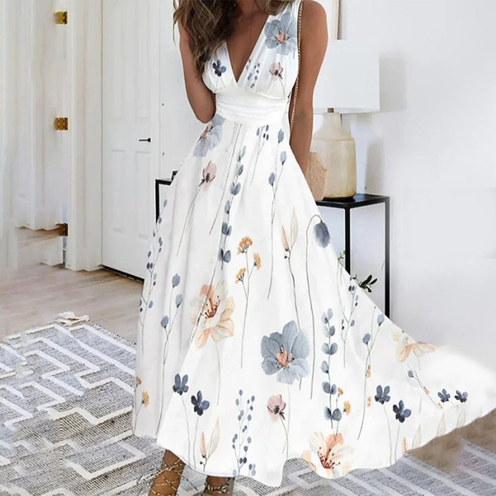 Flowy floral maxi dress for women, offering effortless summer style & comfort. Perfect casual wear or vacation dress.