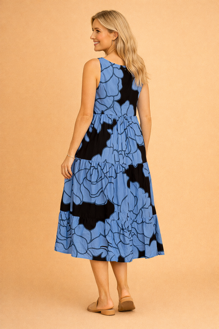 Graceful floral midi dress for women, suitable for summer parties, casual outings, or elegant spring events.