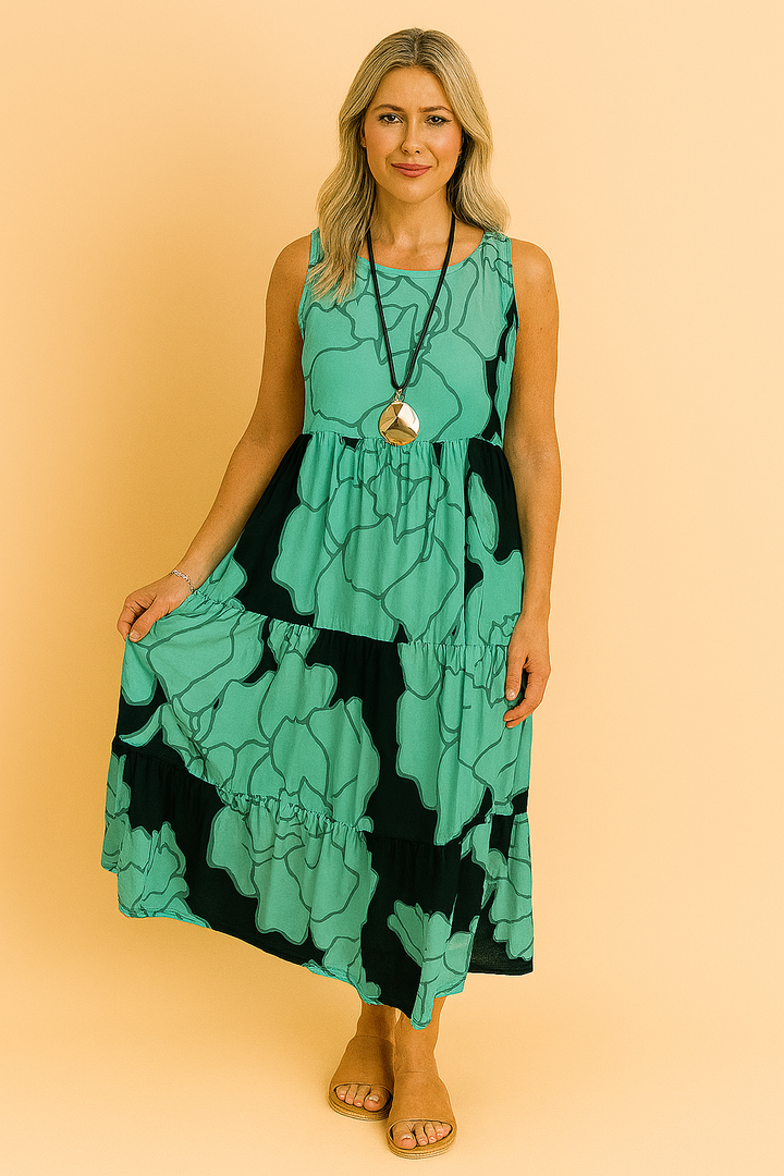 Beautiful floral women's midi dress, elegant and versatile for summer parties or everyday wear.