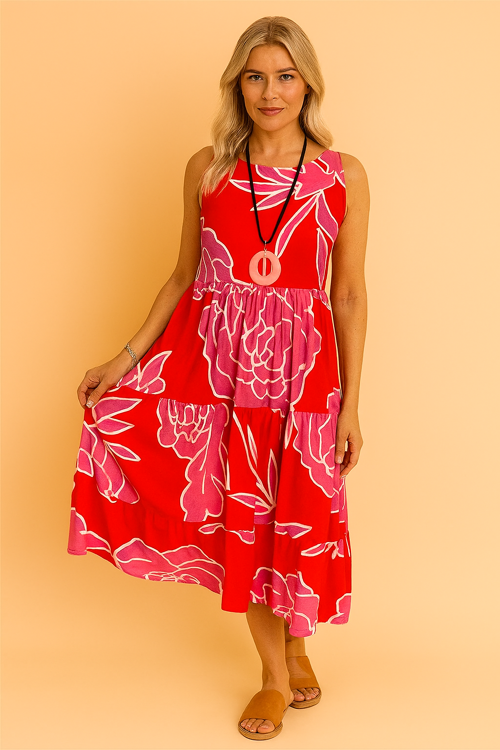 Versatile and comfortable elegant floral midi dress for women, great for summer fashion.