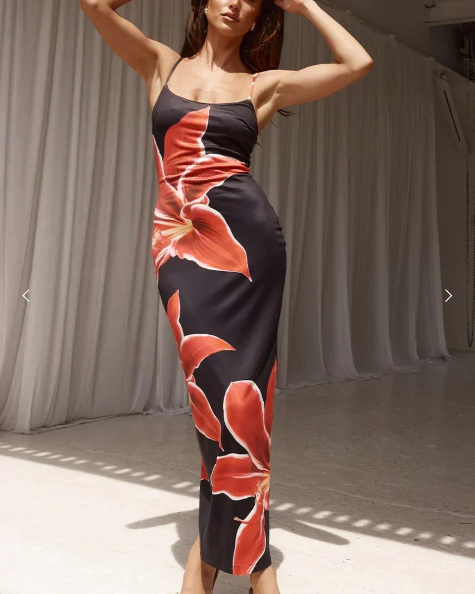 Beautiful floral midi dress for women, an elegant silhouette perfect for summer and spring occasions.