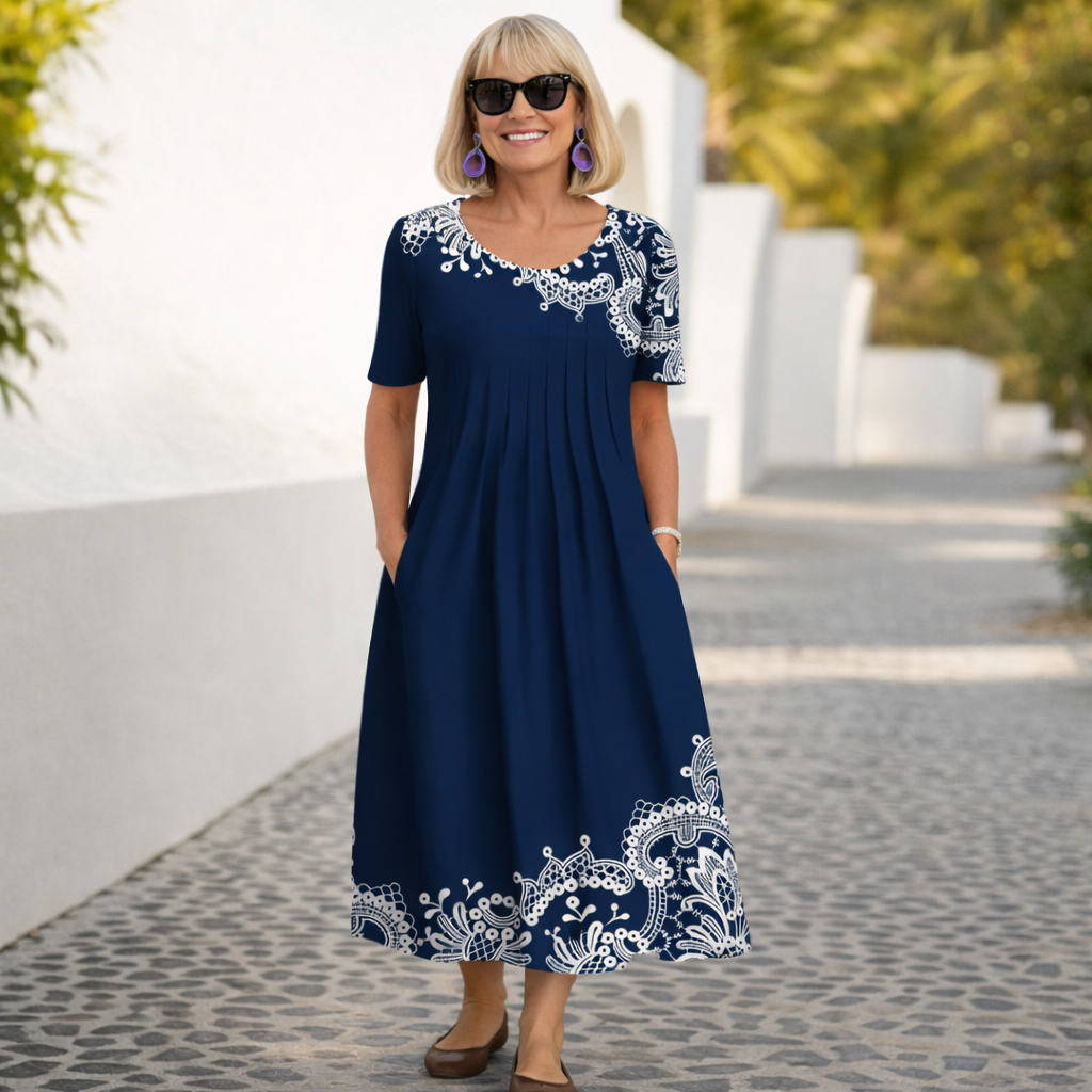 Summer vacation floral midi dress for women, effortlessly chic & comfortable.