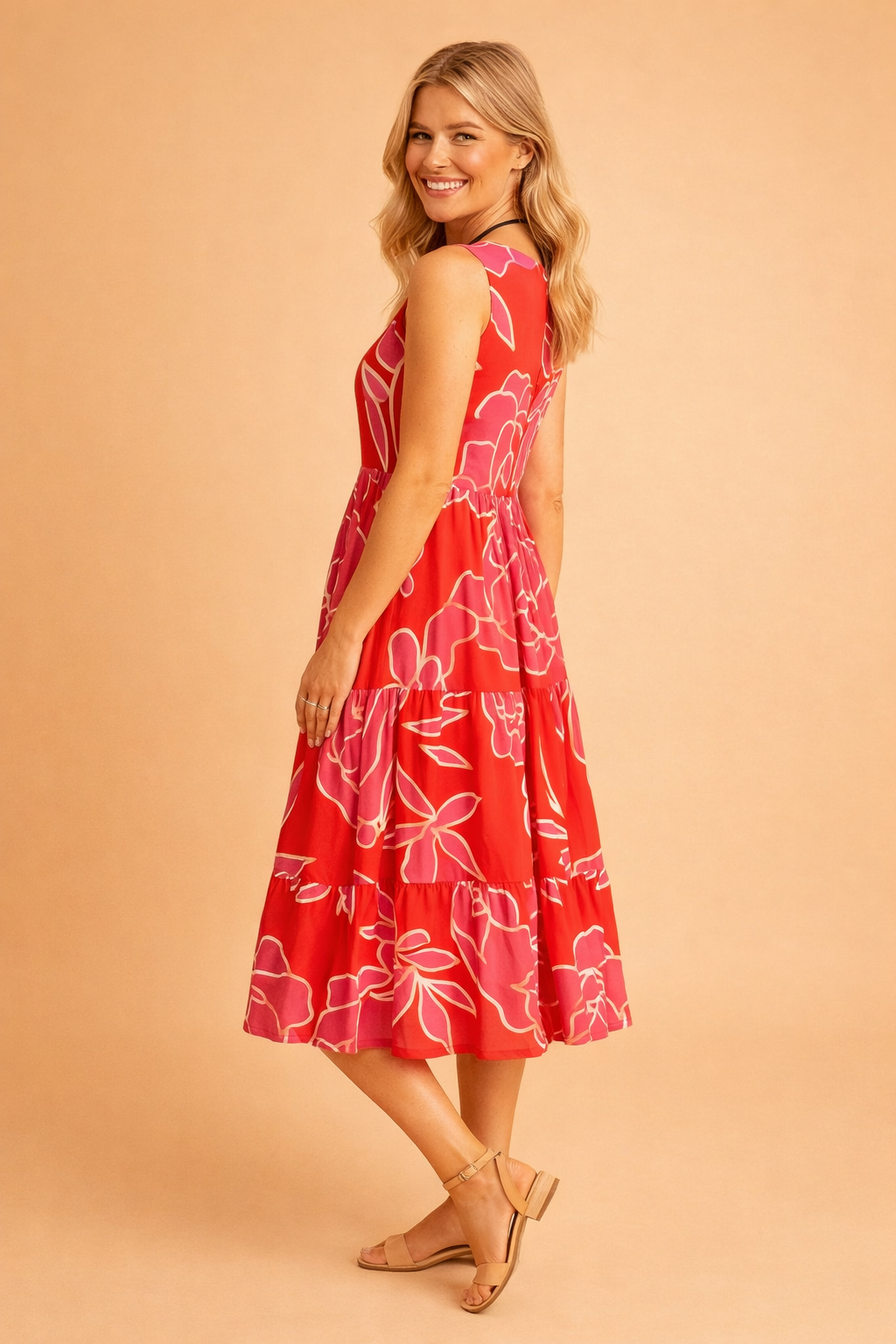 Women's elegant floral midi dress, a comfortable and versatile choice for summer and spring fashion.