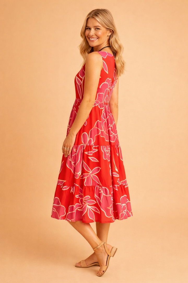 Women's elegant floral midi dress, a comfortable and versatile choice for summer and spring fashion.