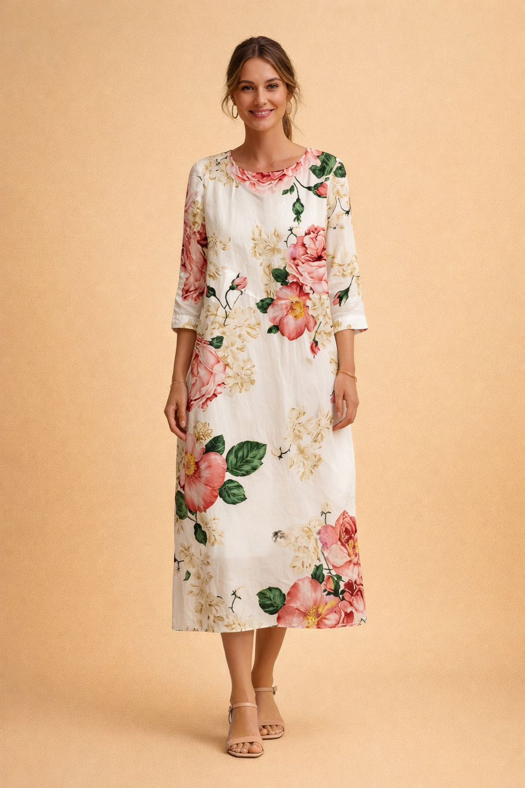 Floral print midi dress for women, an elegant and comfortable choice for versatile spring and summer fashion.