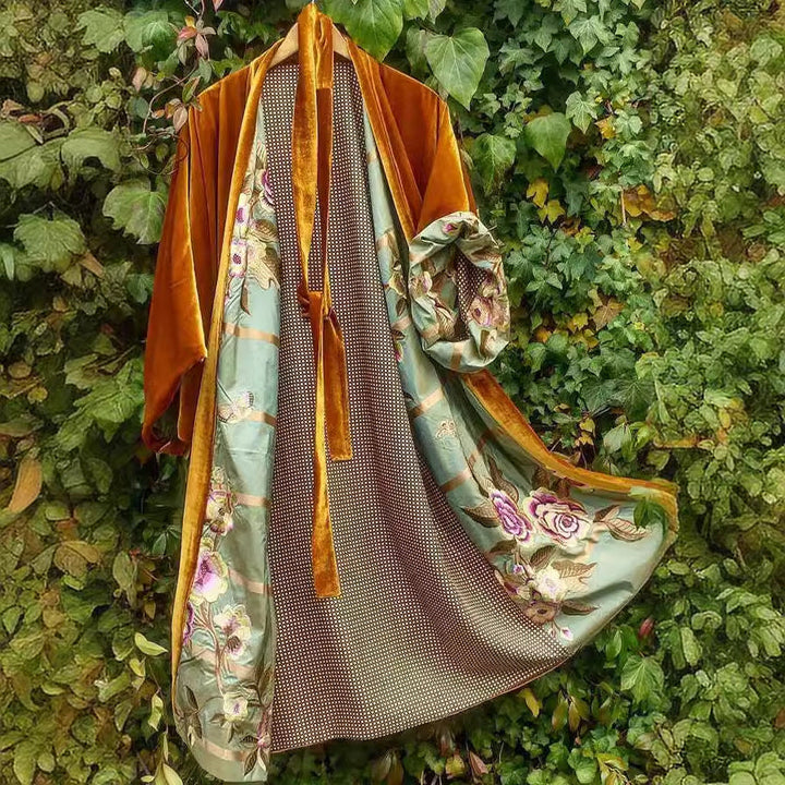 Elegant women's floral off-shoulder loungewear dress with a chic waist belt, perfect for comfort & style.