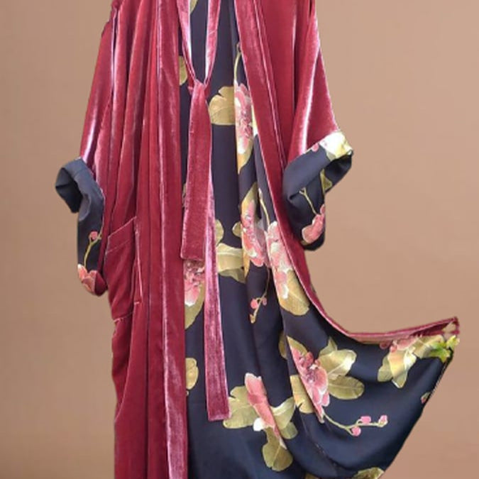Comfortable women's floral off-shoulder midi dress with waist belt, ideal for loungewear or casual wear.