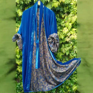 Soft women's floral off-shoulder sleepwear dress, a comfortable midi with a flattering waist belt.