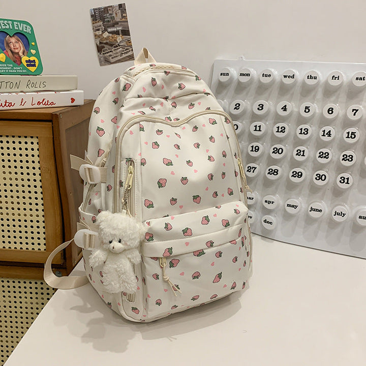 Chic women's backpack featuring an eye-catching floral print, combining elegance with everyday functionality.