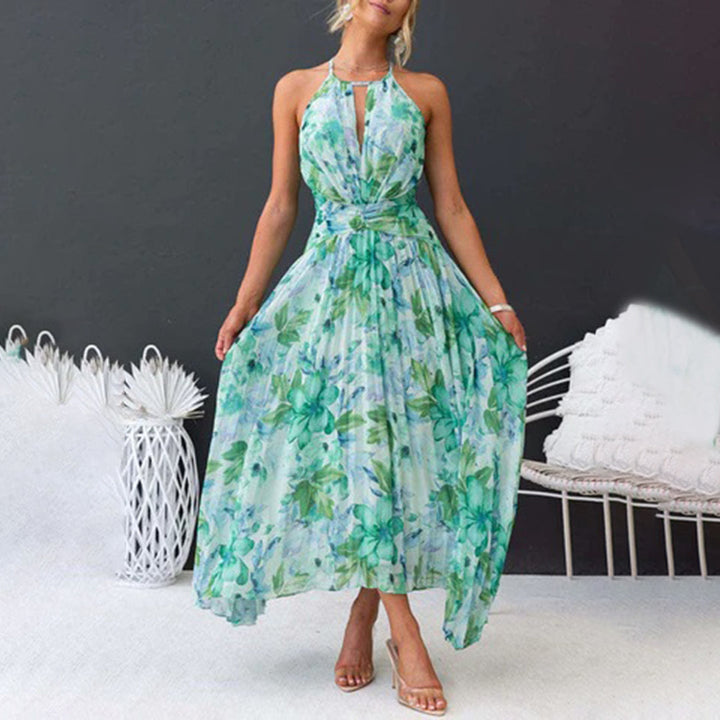 Stylish women's sleeveless floral maxi dress, elegant and breezy for summer occasions & vacation.