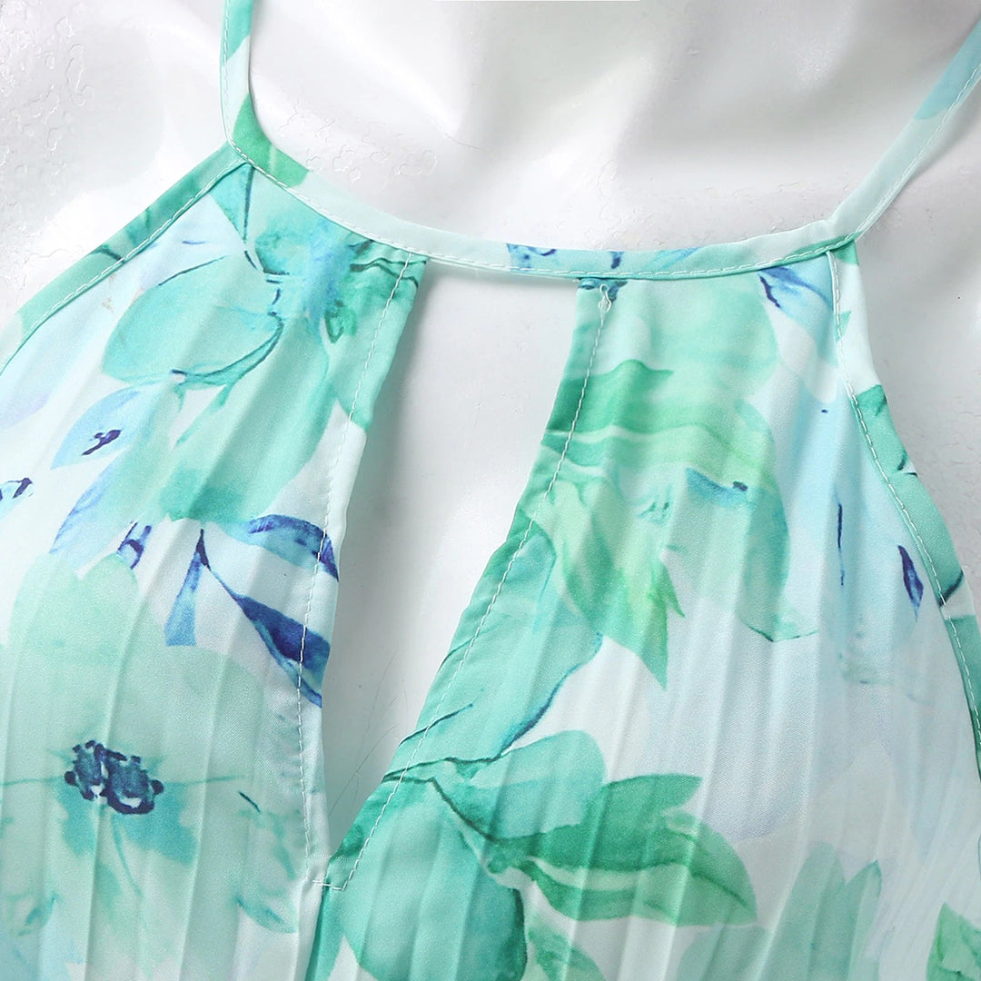 Vibrant floral print maxi dress for women, an elegant and breezy summer outfit, perfect for vacation.
