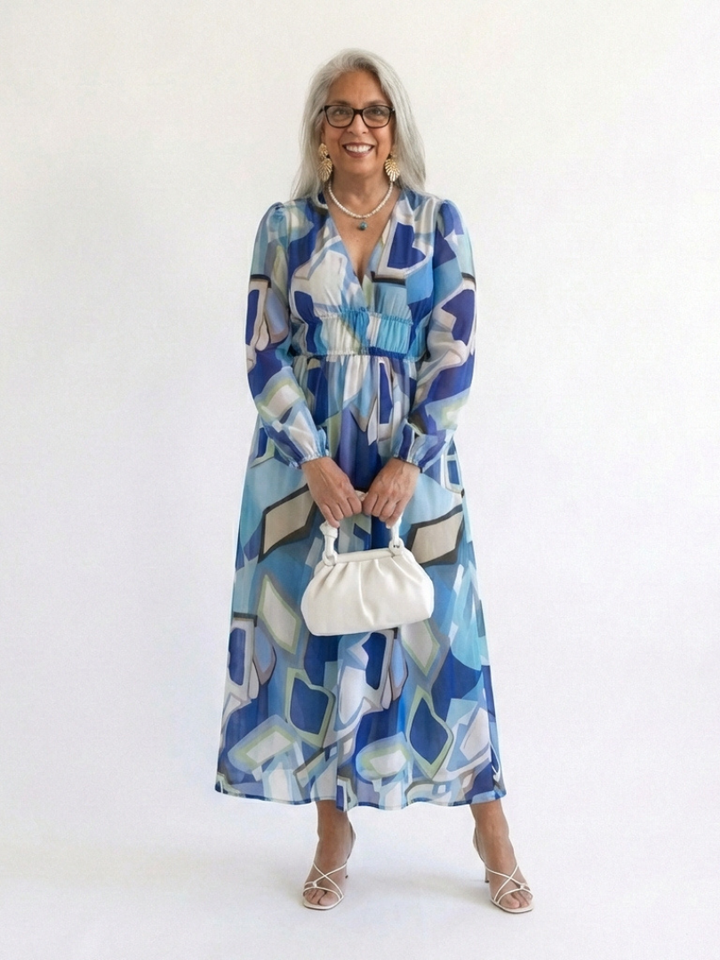 Women's elegant floral print long sleeve maxi dress, comfortable and versatile for parties.