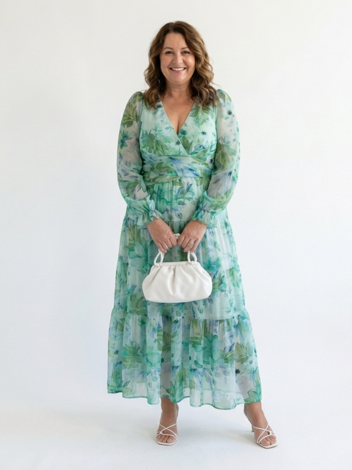 Comfortable long-sleeve floral maxi dress for women, ideal for elegant spring/summer style.