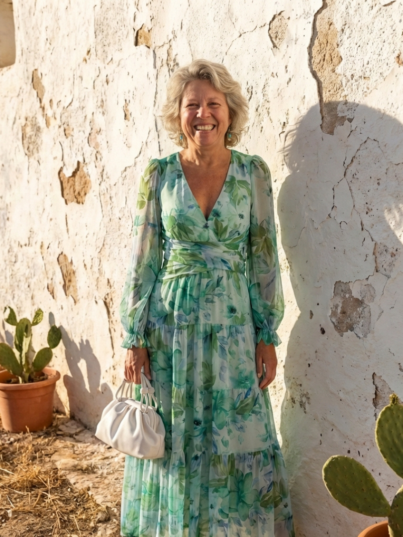 Women's long sleeve floral maxi dress featuring a vibrant print, perfect for versatile wear.