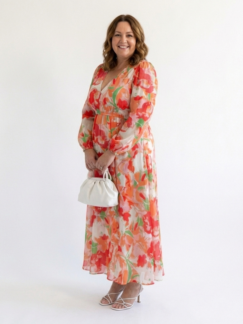 Everyday comfortable long sleeve floral maxi dress for women, elegant and easy-to-wear style.