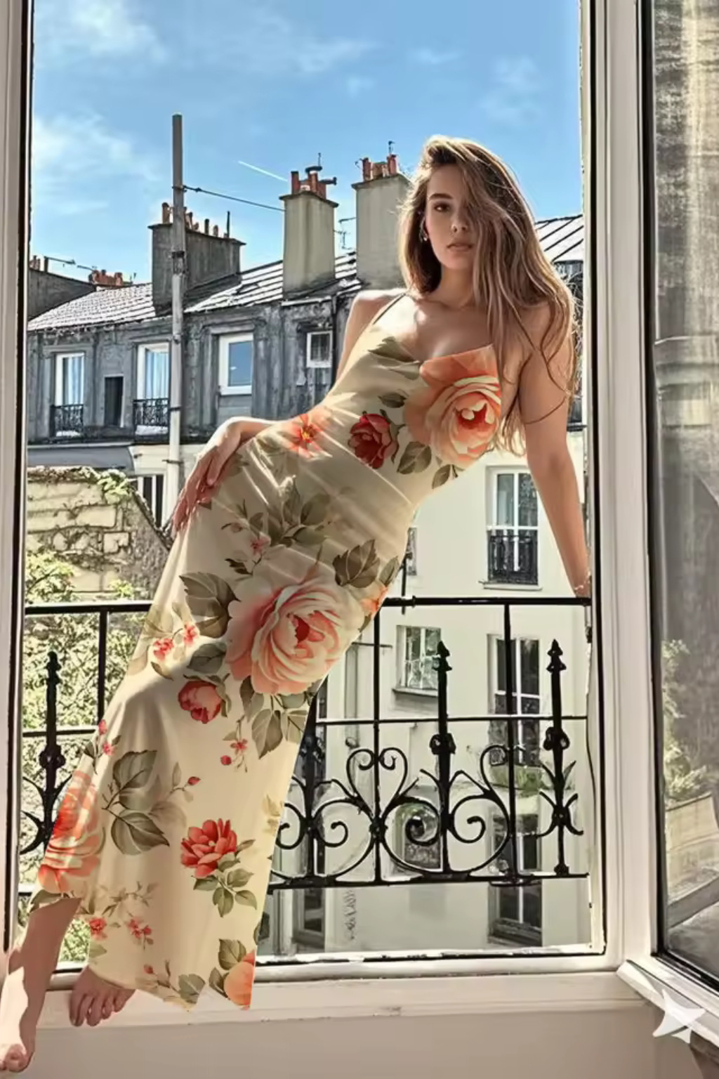 Casual yet elegant floral maxi dress for women, with spaghetti straps, perfect as a summer or wedding guest dress.