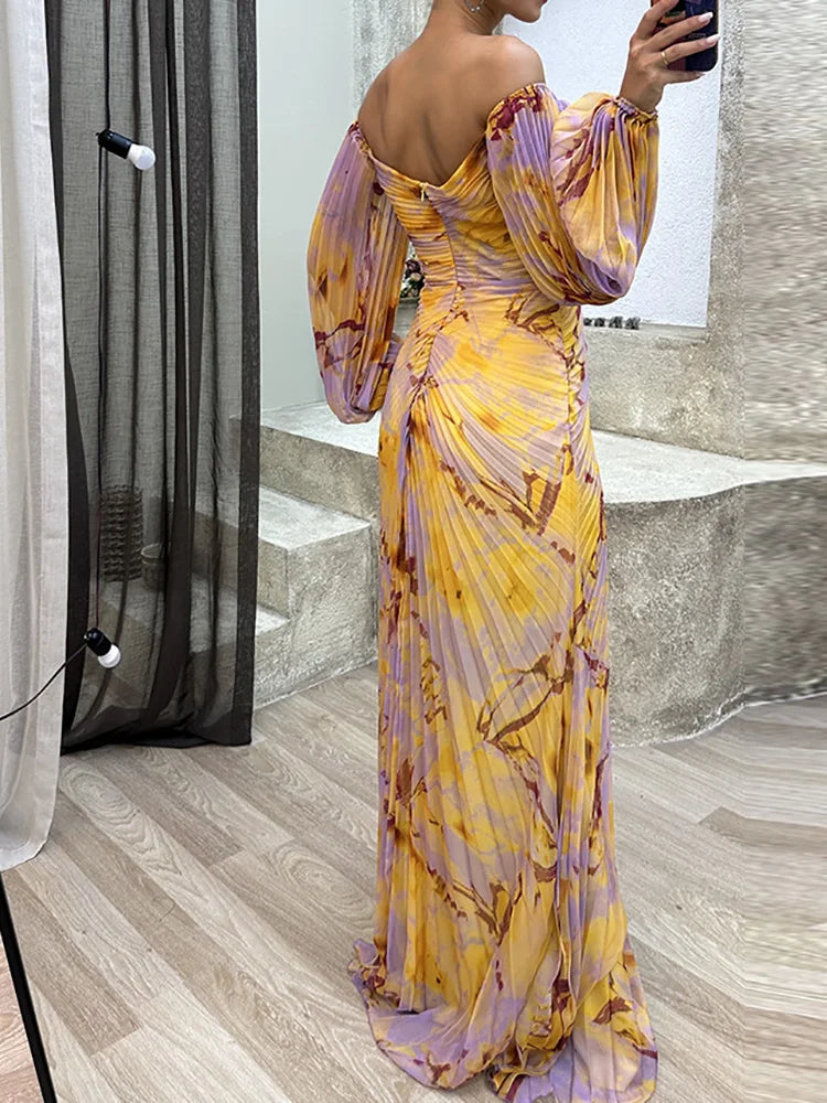 Stylish women's elegant maxi V-neck dress in a beautiful floral print, ideal for formal events & parties.