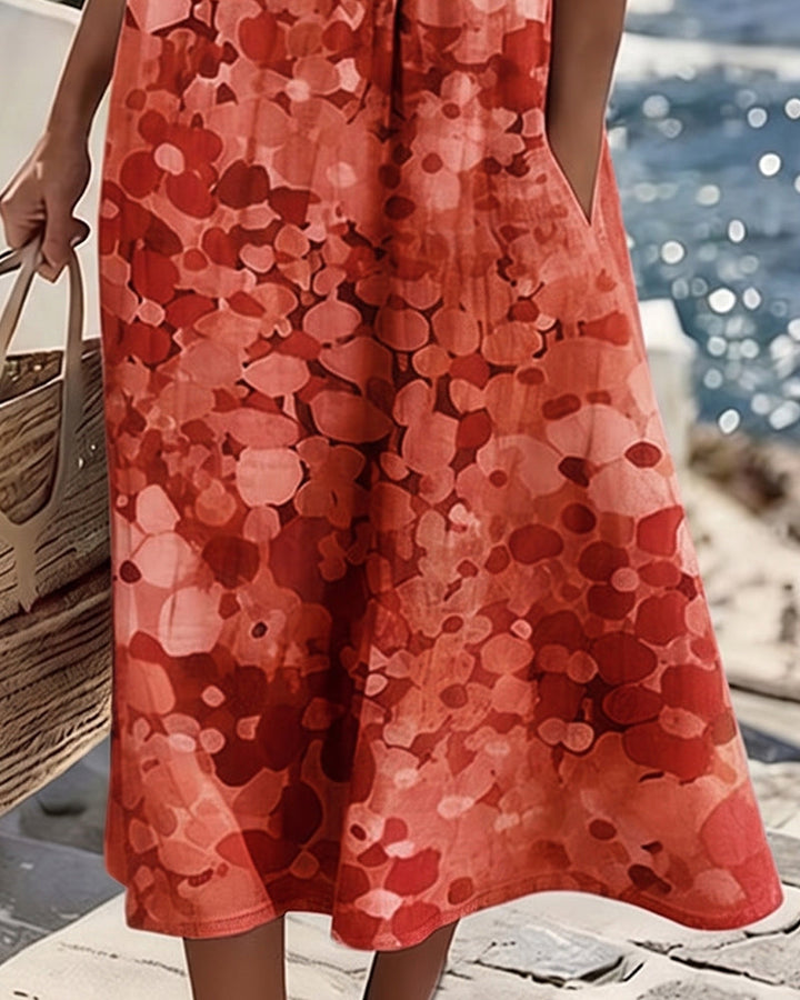Floral print women's midi dress with pockets, a casual elegant choice for spring and summer.