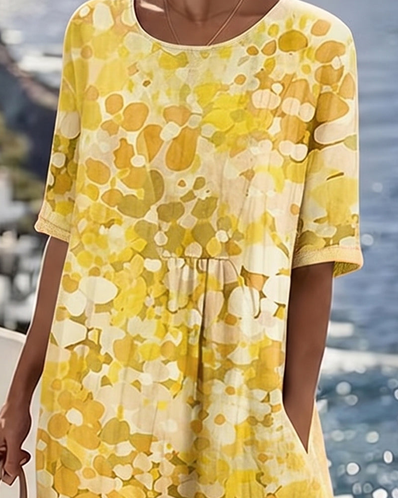 Versatile women's elegant floral midi dress, perfect for spring fashion, with practical pockets.