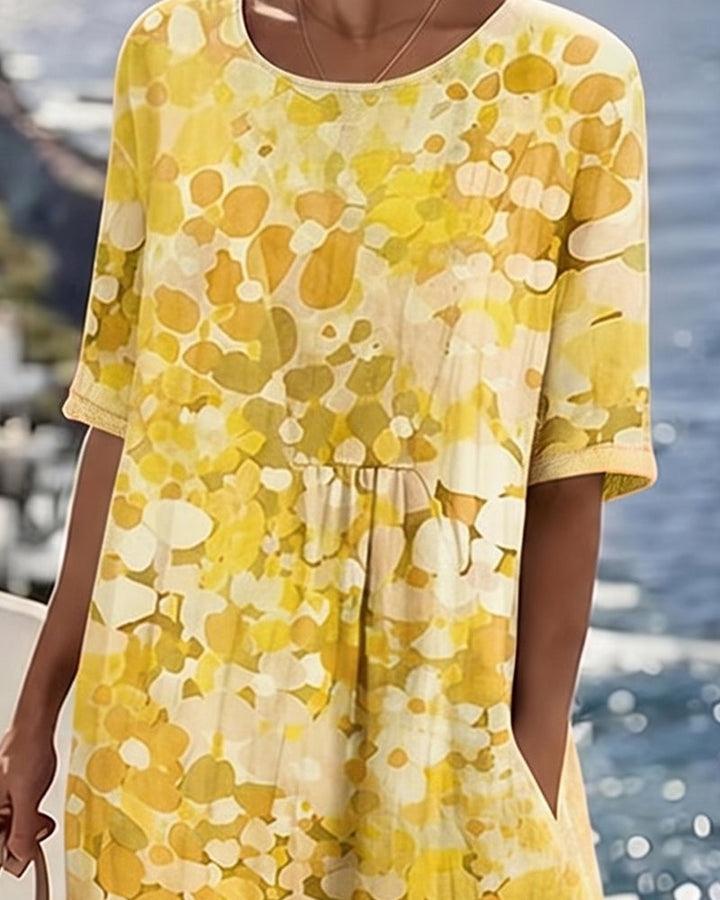 Versatile women's elegant floral midi dress, perfect for spring fashion, with practical pockets.