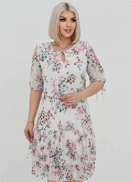 Feminine floral puff-sleeve midi dress for women, with an elegant tiered design, ideal for summer occasions.