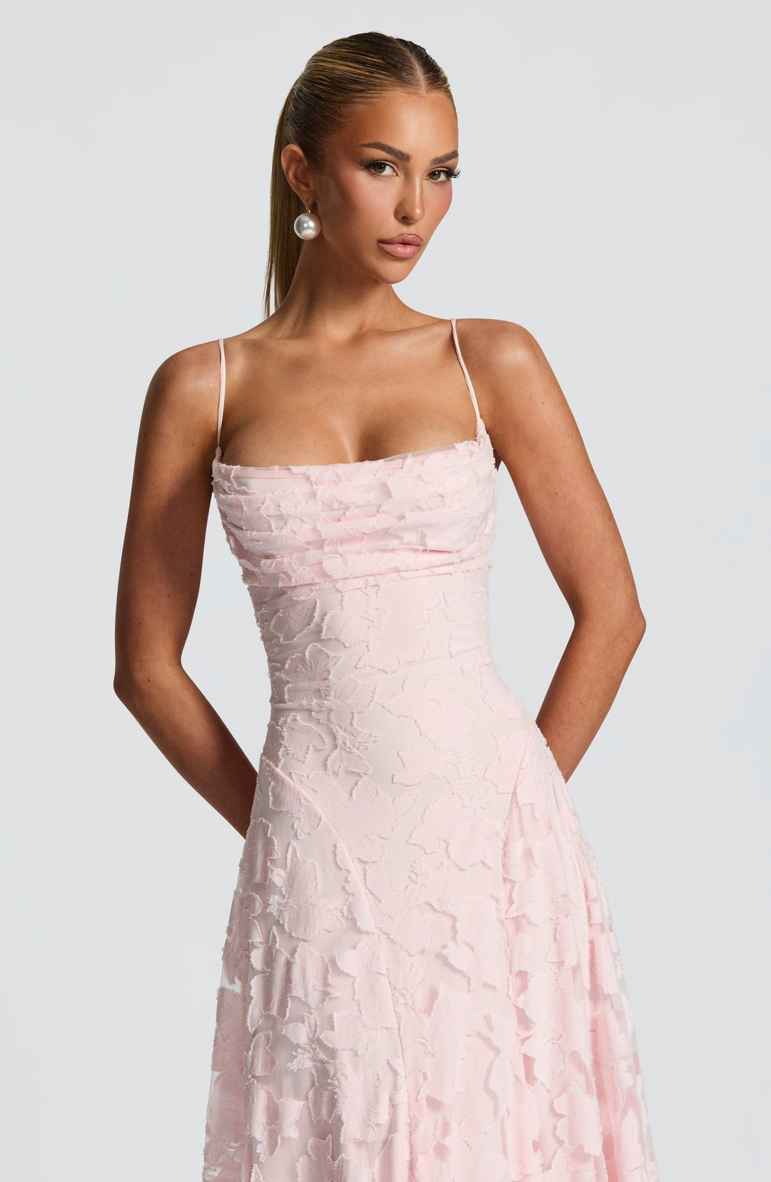 Long women's flowing A-line maxi dress, elegant & sophisticated for evening or summer wear.