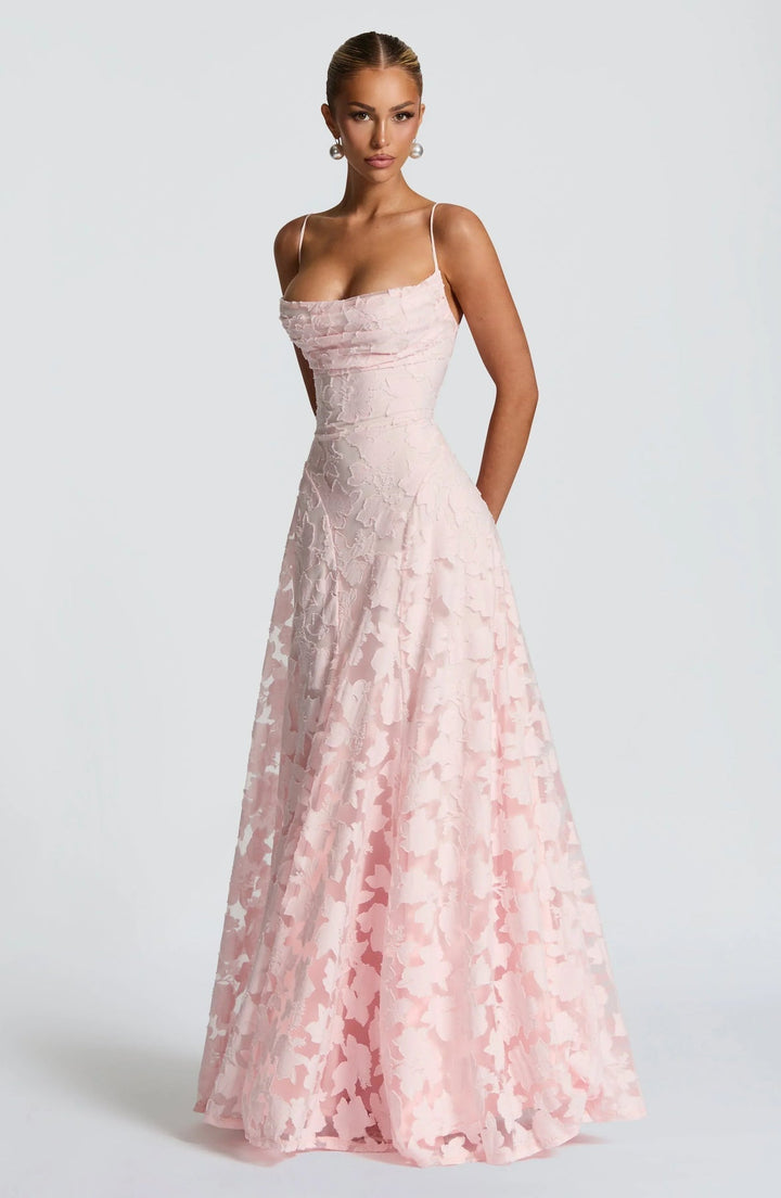 Graceful women's A-line maxi dress, flowing silhouette. An elegant choice for sophisticated occasion wear.