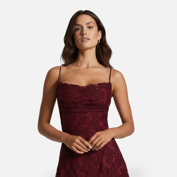 Sophisticated A-line maxi dress for women, featuring a flowing silhouette. Ideal for summer & spring.