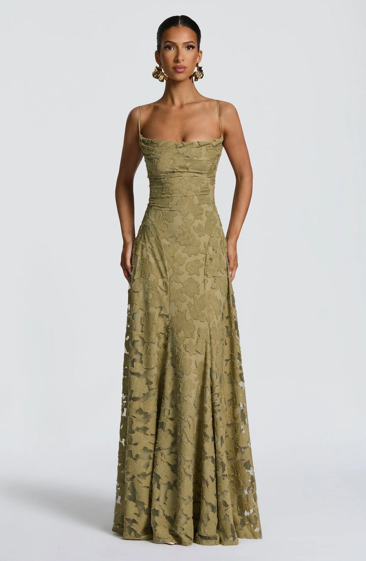Full-length A-line maxi dress for women, flowing and elegant. Great for evening and summer events.