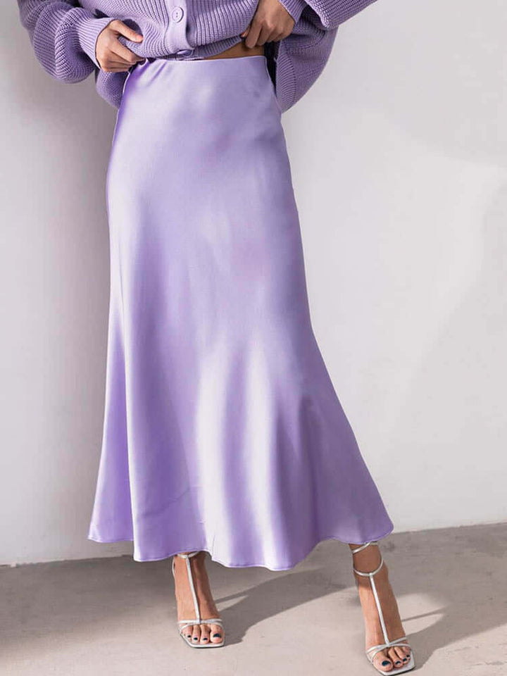 Flowing midi A-line skirt for women, offering elegant movement and versatile styling options.