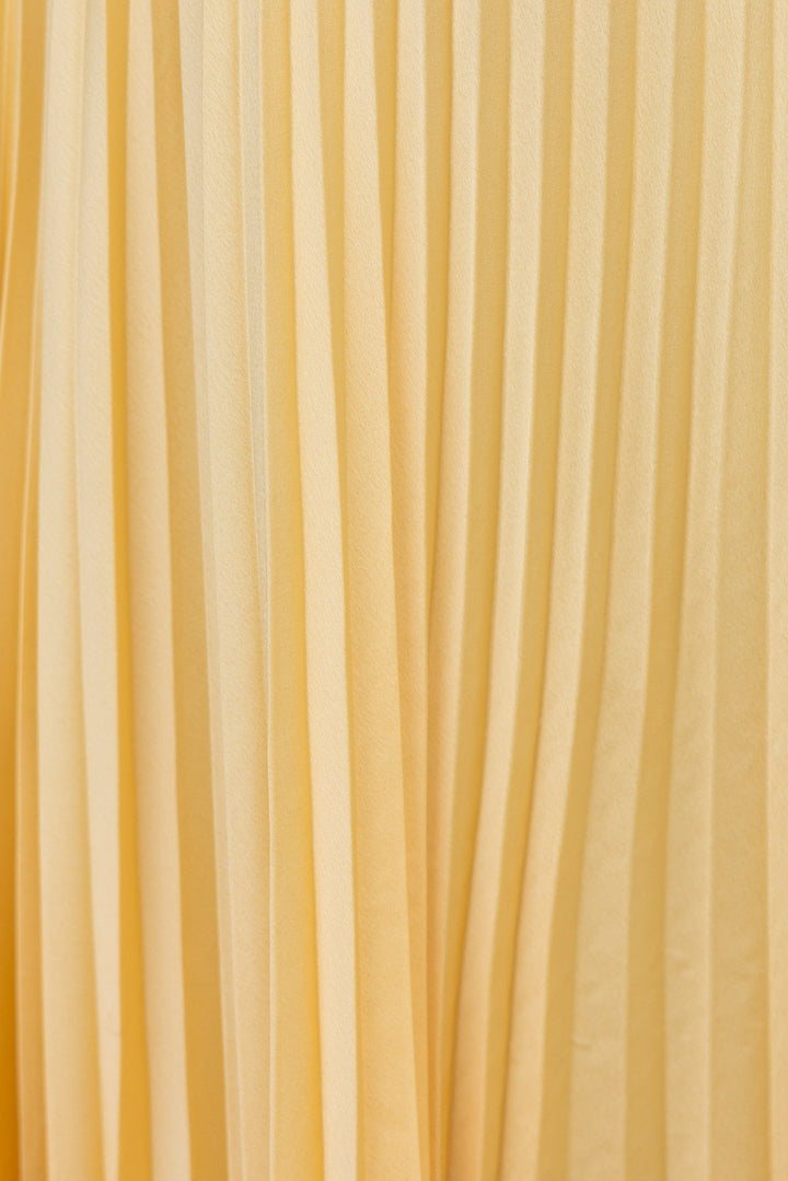 Long elegant women's V-neck pleated maxi dress. Flowing fabric, perfect summer style for sophisticated occasion wear.