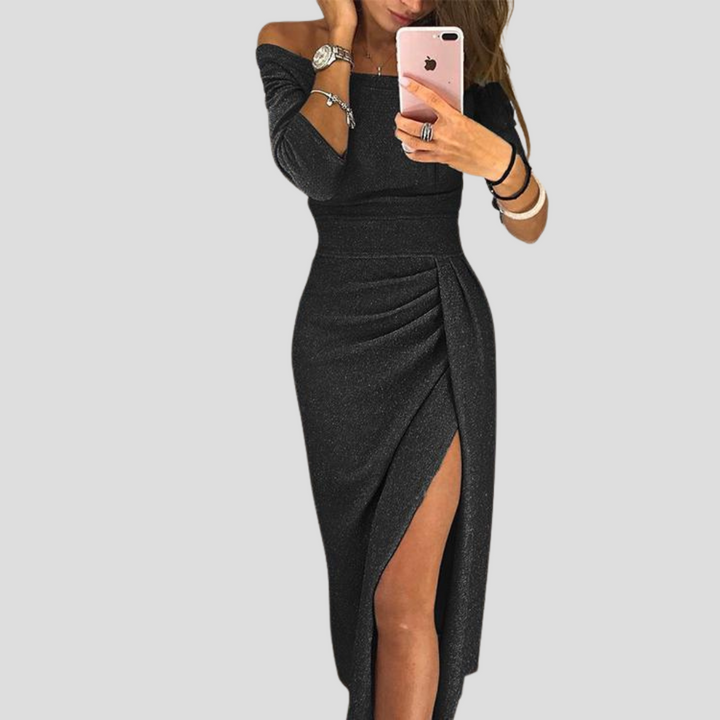 Elegant women's flowy midi dress, perfect for summer parties or special occasions. Chic and versatile ladies fashion.