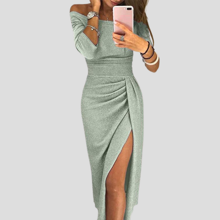 Women's elegant flowy midi dress with chic design, great for casual summer outings or evening parties. Versatile.