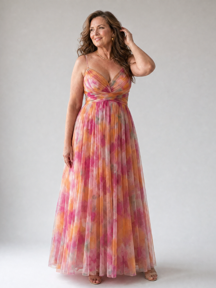 Soft, flowy women's summer wrap maxi dress, offering elegant style for any casual or holiday event.