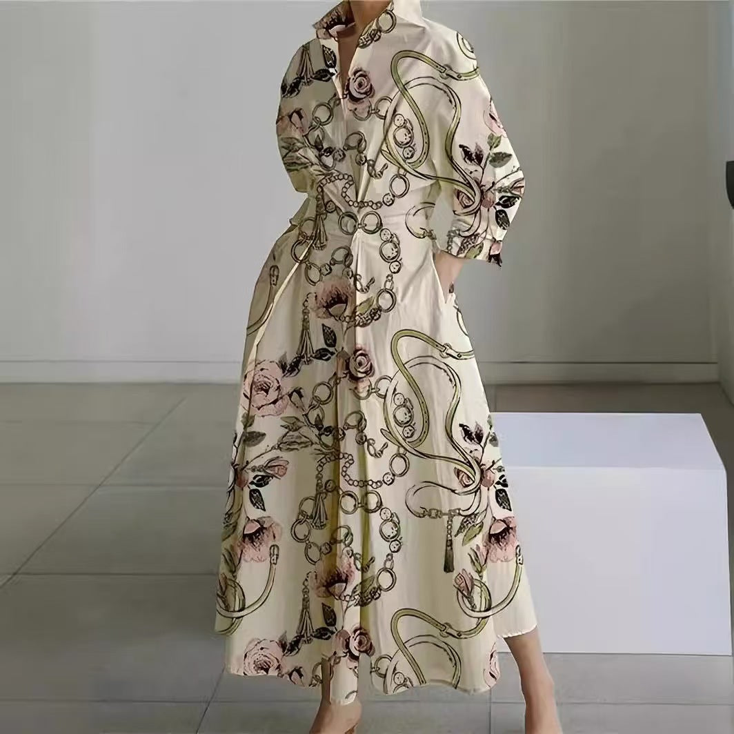 Graceful long women's wrap maxi dress with an elegant collar, suitable for formal or casual chic.