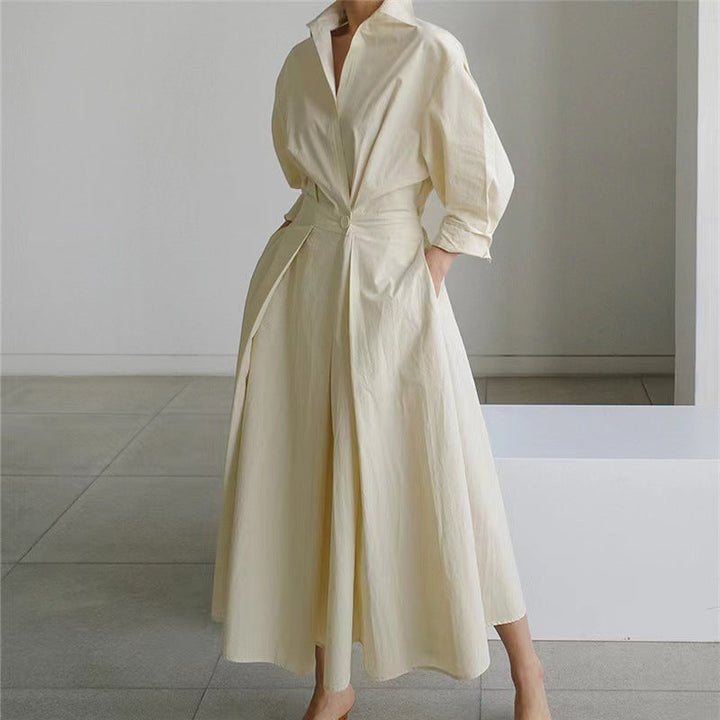 Flattering front wrap collared maxi dress for women, an elegant and flowy long dress for comfort.
