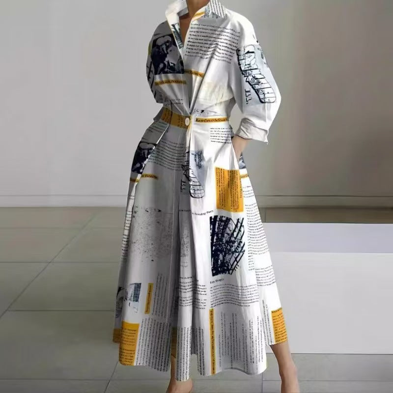 Sophisticated women's elegant maxi dress, featuring a front wrap design & classic collar.