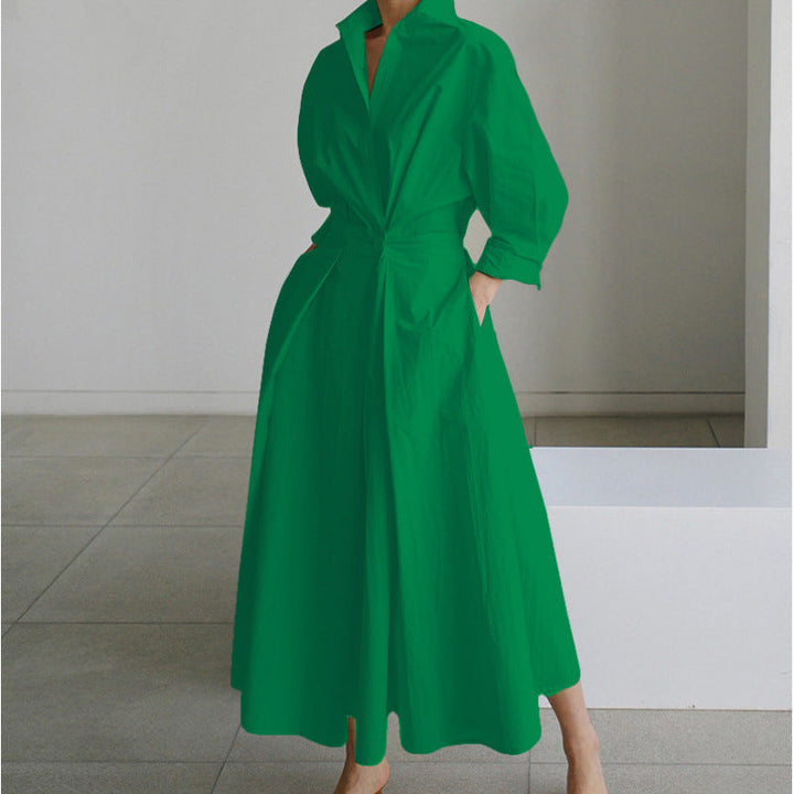 Chic women's striped collared wrap maxi dress, long and elegant for versatile styling.