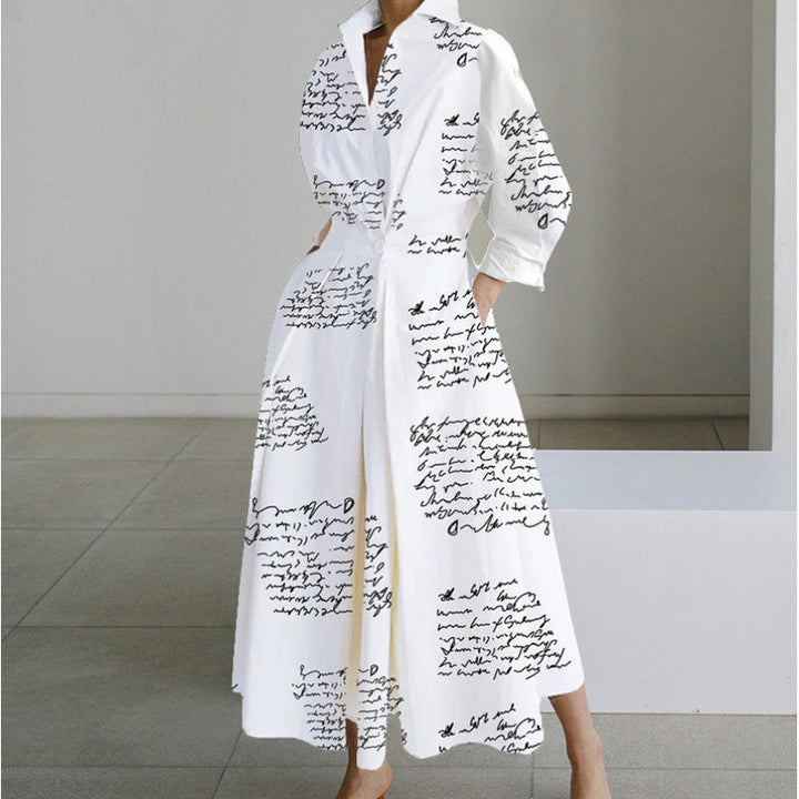 Detail of elegant women's front wrap collared maxi dress, highlighting fabric and design.