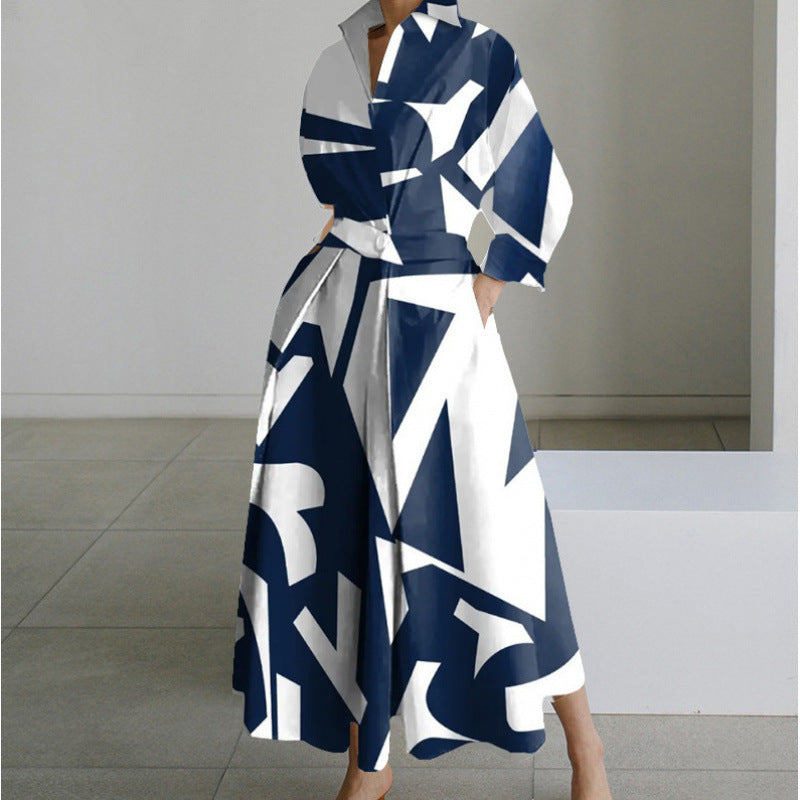 Woman wearing elegant collared wrap maxi dress, showcasing its flowy design and versatile style.