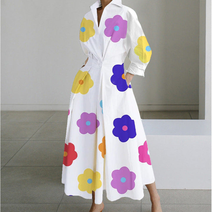 Elegant women's long wrap dress with collar, a stylish and versatile fashion piece for womenswear.