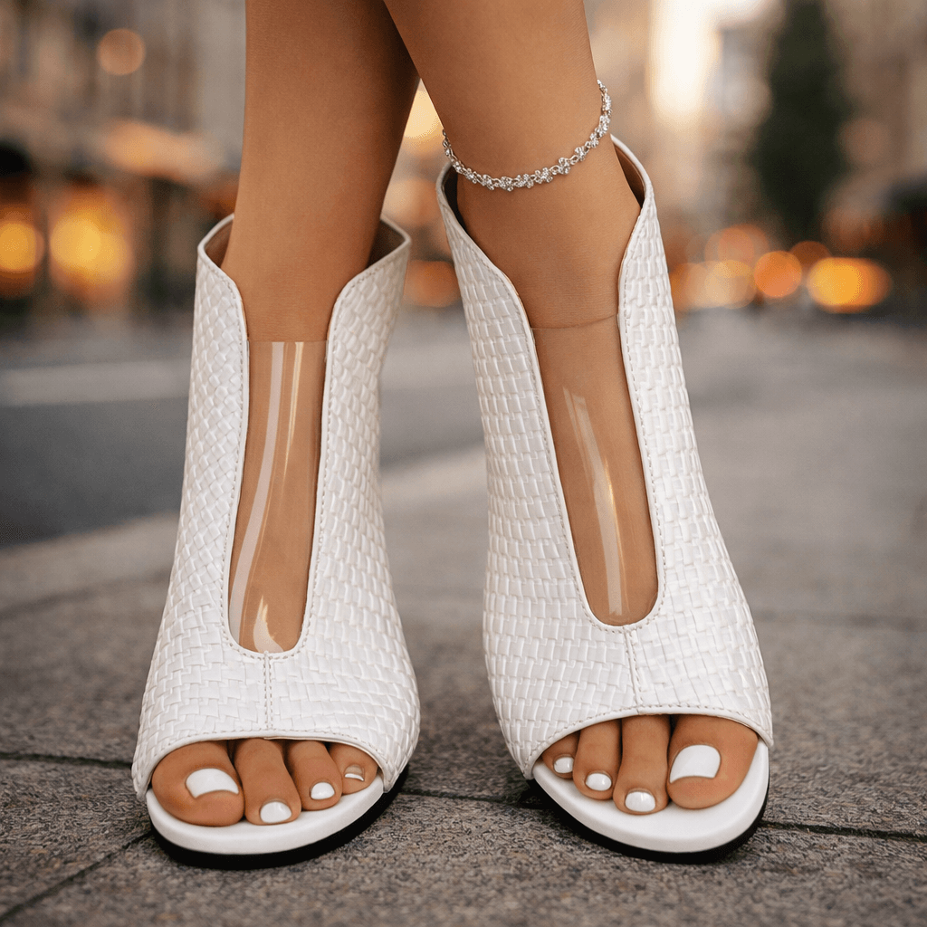 Chic geometric women's heels with an open toe, perfect elegant footwear for modern fashion and evening events.