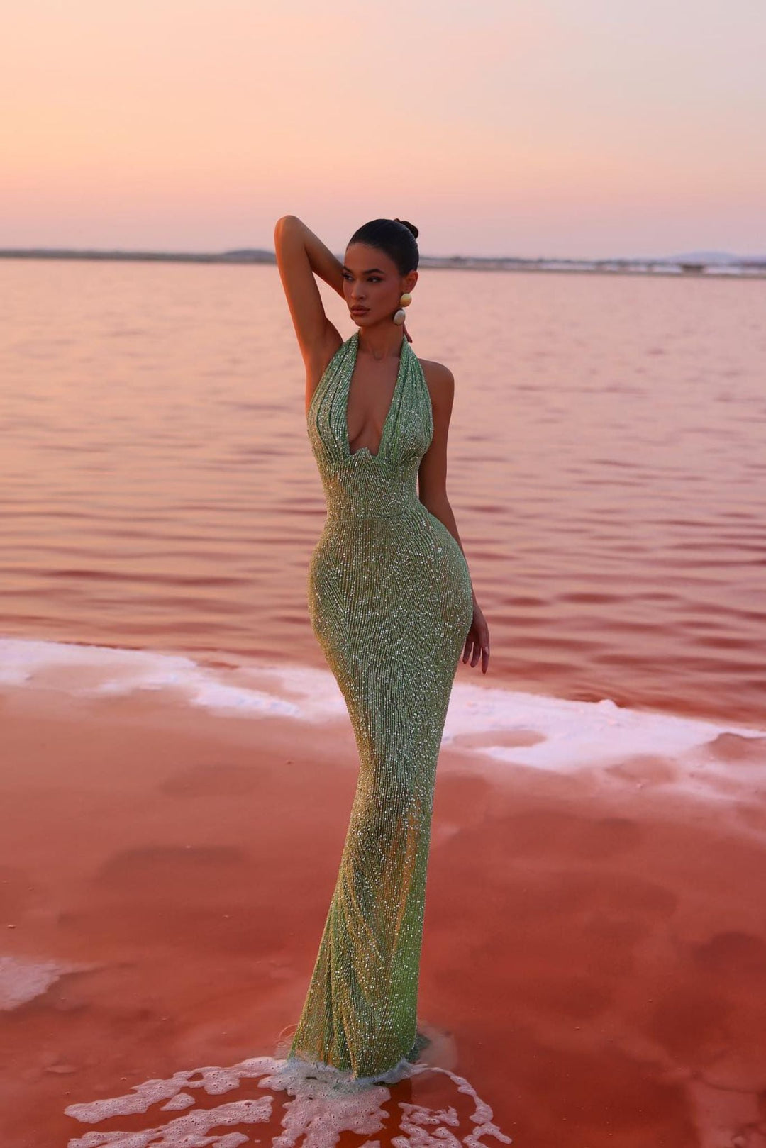 Beautiful women's formal halter maxi dress with open back, perfect as an elegant evening gown.