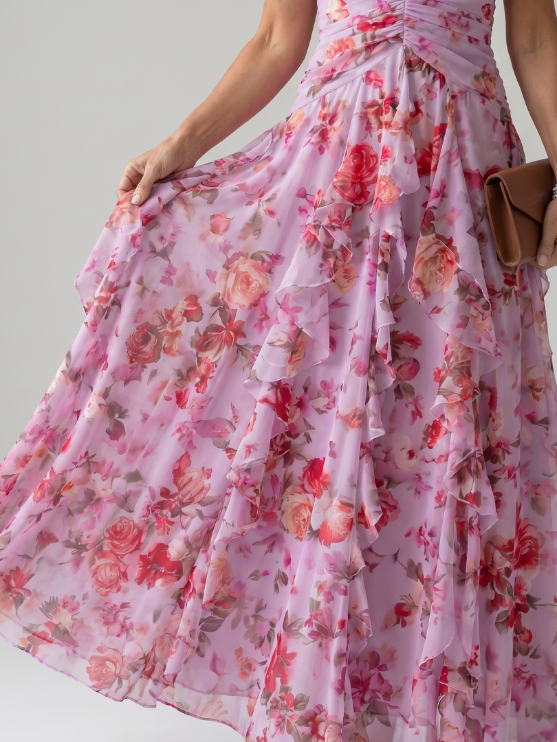 Beautiful women's floral halter neck maxi dress, ideal party wear for summer occasions.