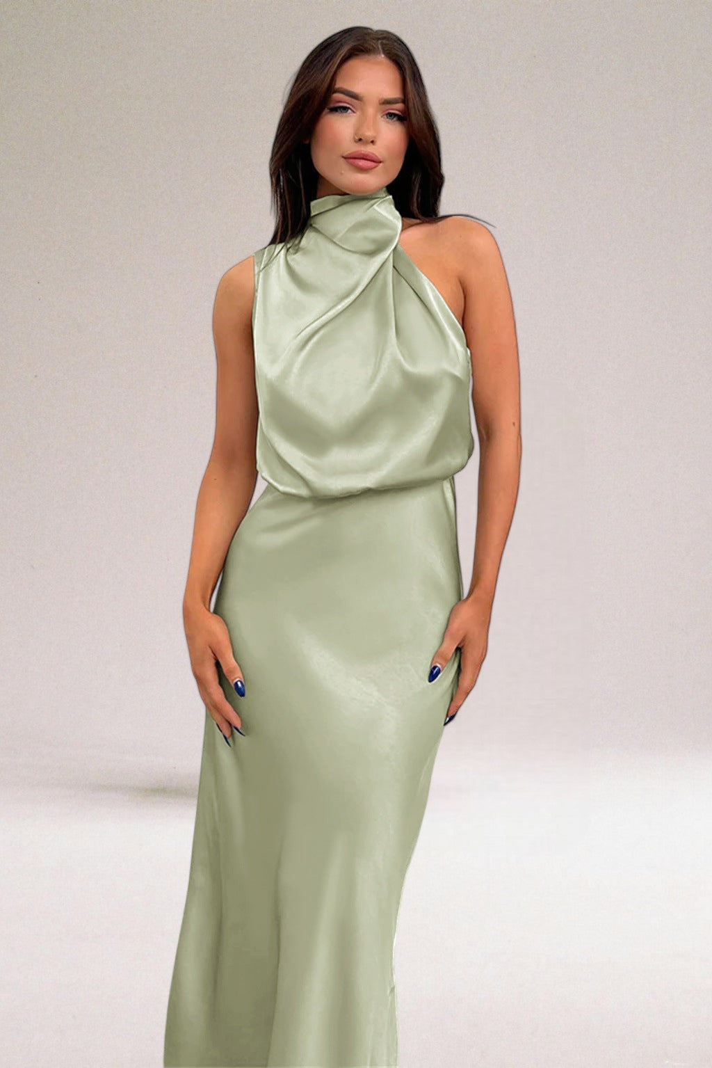 Elegant women's halter neck maxi dress. Perfect for evening wear, formal occasions, or stylish summer events.