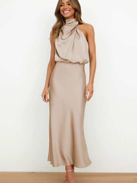 Chic halter neck long summer dress, perfect for evening events