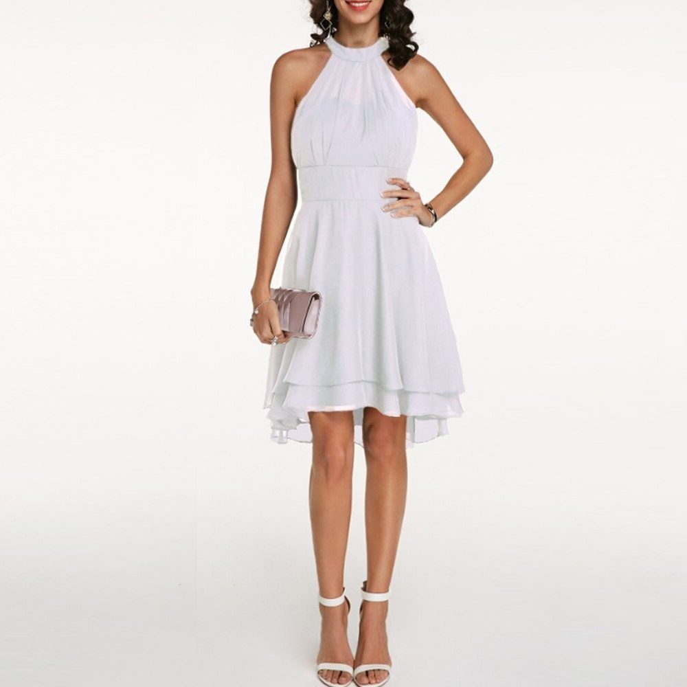 Versatile women's halterneck A-line party dress, an elegant and flattering choice for various formal or casual events.