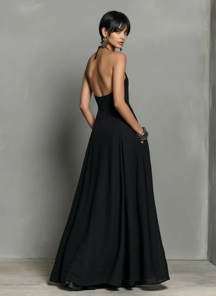 Chic sleeveless halterneck maxi dress for women, ideal summer dress & elegant casual wear.