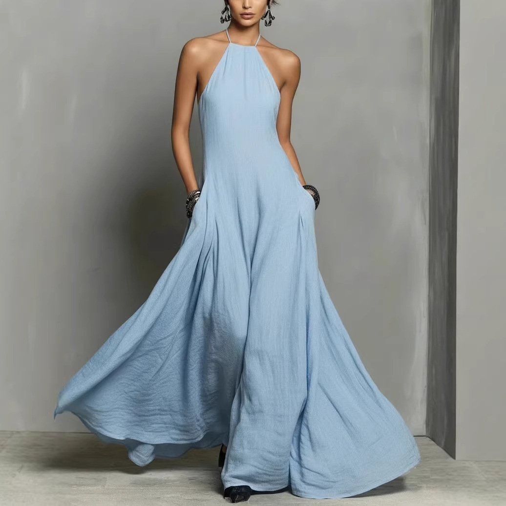 Beautiful women's sleeveless halterneck maxi dress, a long elegant summer dress for any occasion.