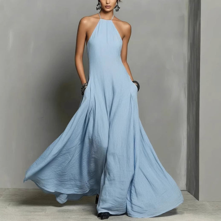 Beautiful women's sleeveless halterneck maxi dress, a long elegant summer dress for any occasion.